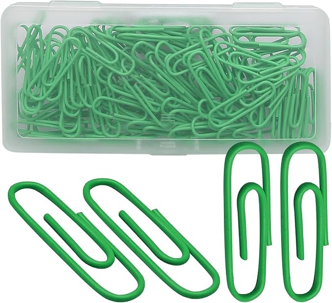 Luomorgo 120 Pcs Green Paper Clips - 1.1 Inch (28mm) Vinyl Coated Metal Paperclips for Office, School, Home, Bookmark & Document Organizer