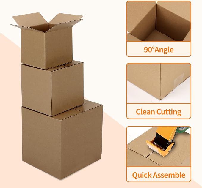 Hoikwo 30 Packs Shipping Boxes Mixed Sizes | 10 PCS Each of 8x8x8, 6x6x6, 5x5x5, Brown Cardboard Box for Small Business Packaging and Mailing