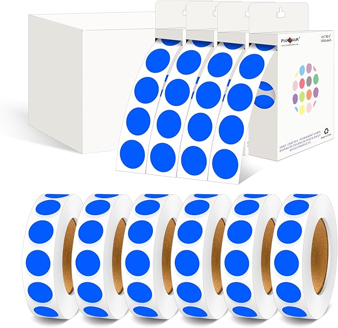PARLAIM 1/2 Inch Diameter Dot Stickers, 10 Rolls 10000pcs Blue Self-Adhesive Color-Code Dot Stickers Permanent Adhesive Round Circle Labels for Office