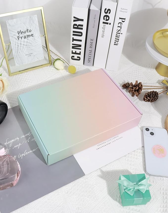Small Colored Shipping Boxes, 11x8x2 Inch Cute Packaging Box for Gift, Pack of 45