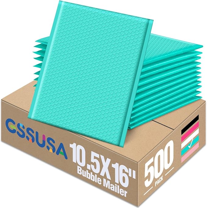 GSSUSA Large Bubble Mailers 10.5x16 Inch 500 Pack Teal Padded Envelopes, Strong Adhesion Bubble Mailer Self-Seal Bubble Envelopes for Mailing Clothes,Magazines