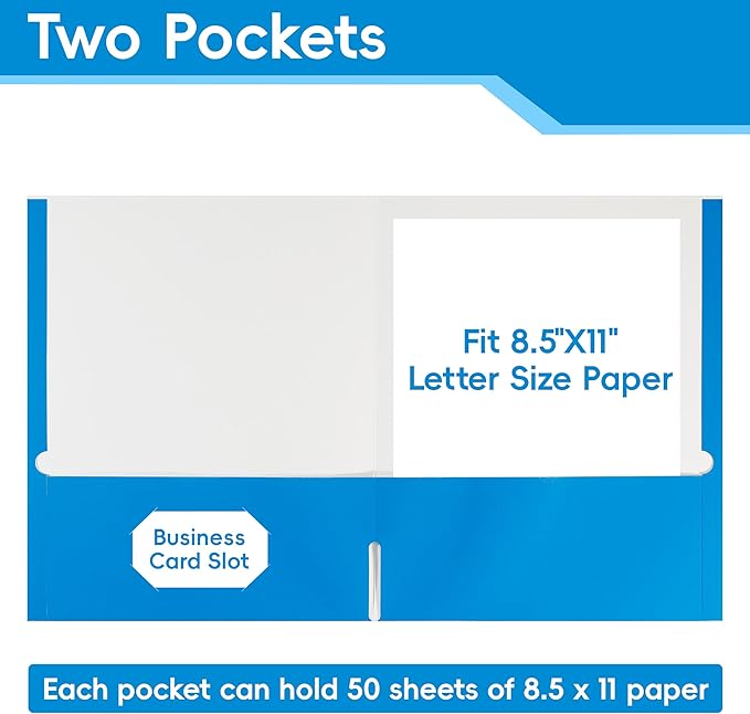 50 Packs Blue Two Pocket Folders,File Folder Letter Size,8.5x11Inches File Folders for Office,School and Home,Organizer File Folder