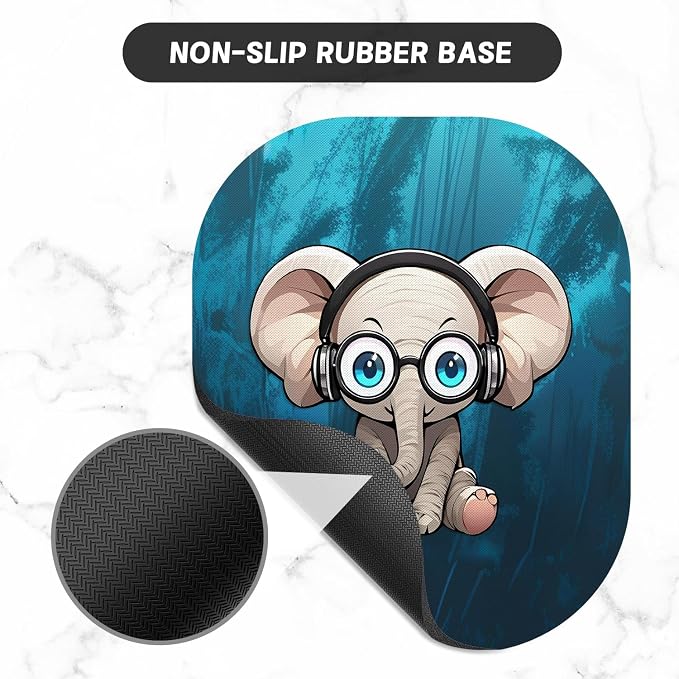 Small Mouse Pad, 6 x 7 Inch, Oval Mini Mouse Pad with Non-Slip Rubber Base for Laptop Wireless Mouse Keyboard Tray Mousepad, Cute Elephant
