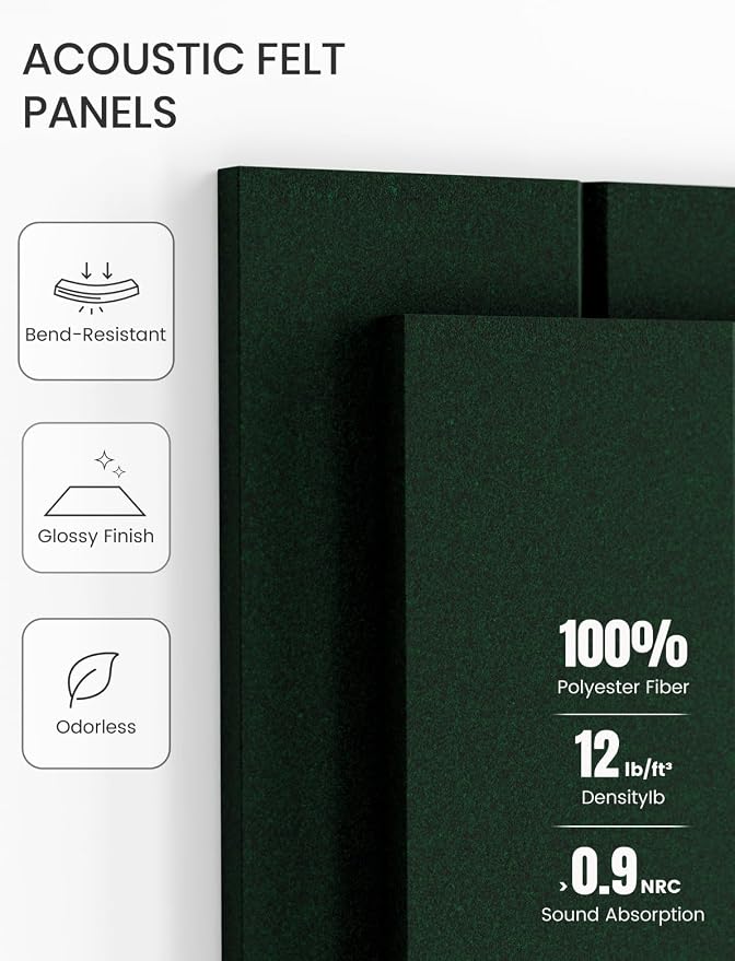 Fluxynara 48" x 36" Large Felt Bulletin Board, Pine Green | 12 Pack Cork Board Alternative with 60 Safe Adhesive Tabs, Pin Boards for Wall Decor, Home, Office, Classroom,Dorm