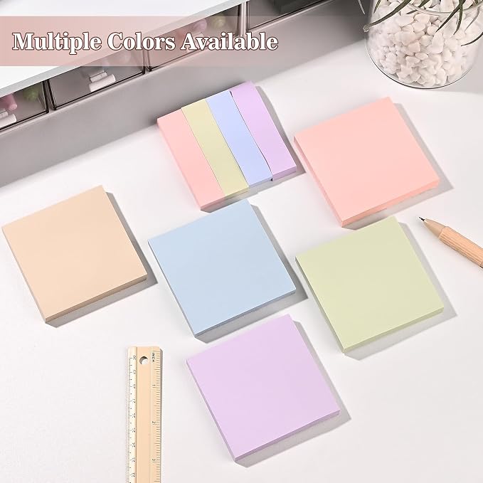 BAYTORY 6 Pads Pastel Sticky Notes, Memo Self-Stick Note (3x3 & 3x0.7 in) | Index Tabs Easy to Post for School Office Notebook