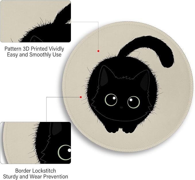 Immaturus Black Cat Mouse Pad, Cute Small Mousepad for Desk Gaming Office | 8.6" x 8.6", Mini Travel, Home Decor Desk Accessories, Non-Slip Base, for Wireless Mouse Laptop Computer Work, Girl Cat Lover