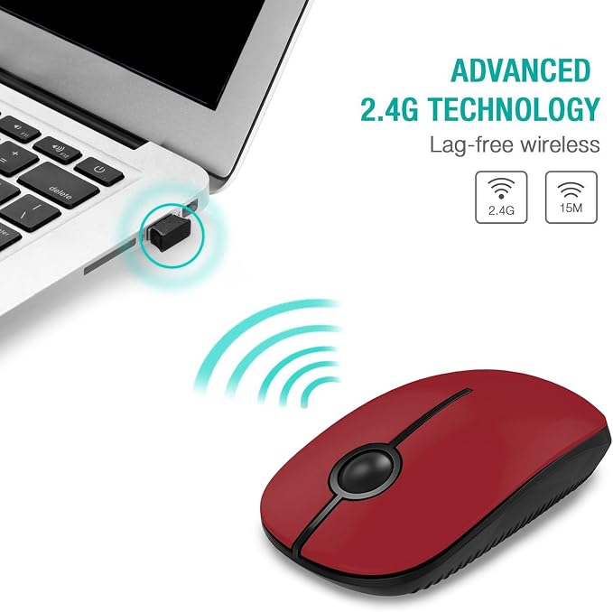 VssoPlor Wireless Mouse, 2.4G Slim Computer Laptop Mouse, Black and Red | Portable Mouse, Plug & Play USB Nano Receiver, Quiet Silent Optical Mice for Notebook, PC, Laptop, Computer, Windows, Mac