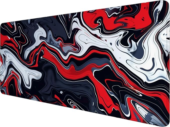 Red Marble Fluid Gaming Mouse Pad Desk Pad Abstract Black White Mousepad XL Large Gaming Mouse Pad Laptop Keyboard Mat Desk Pad Office Home Decor for Women Girl 35.4"x15.7"