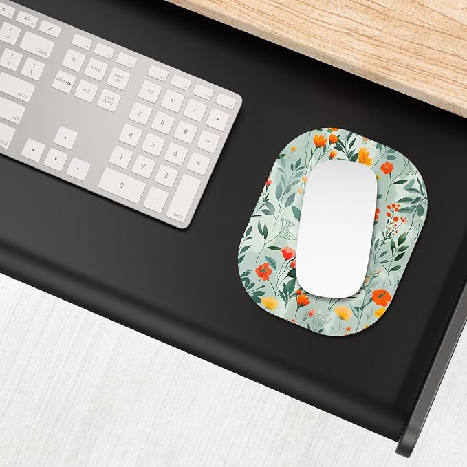 Small Mouse Pad, 6 x 7 Inch, Oval Mini Mouse Pad with Non-Slip Rubber Base for Laptop Wireless Mouse Keyboard Tray Mousepad, Colorful Flowers and Plants