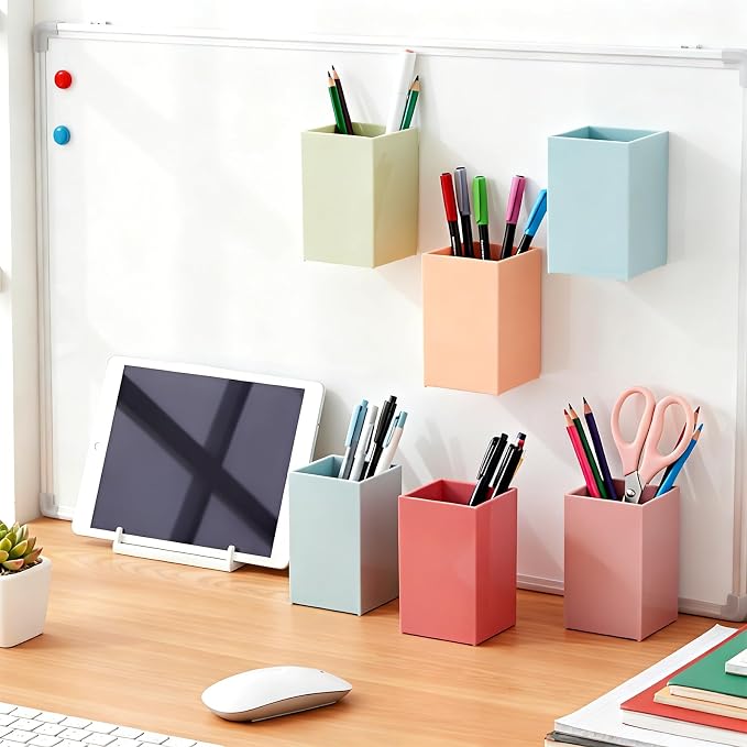 gisgfim 6 Pcs Classroom Magnetic Storage Boxes Magnetic Storage Containers Plastic Dry Erase Marker Holder Plastics Pen Holder for Refrigerator Whiteboard Home Office School Organizer Supply (Retro)
