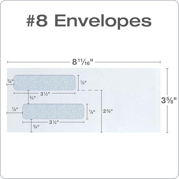 Quality Park #8 Double Window Envelopes, Self Seal Security Envelopes for QuickBooks Checks, 3 5/8" x 8 11/16", 24 lb White, 500 per Box (QUA50766)
