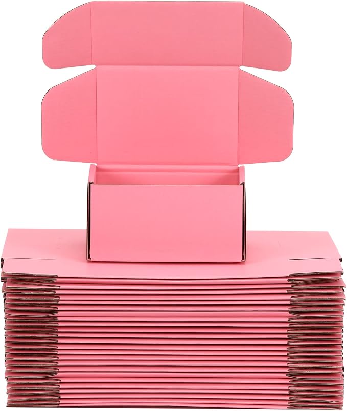 7x5x2 inch Pink Shipping Boxes for Small Business- Set of 25 | Sturdy ECT 32 Corrugated Cardboard Mailer Boxes, Easy Assemble for Packaging, Mailing, Gift Giving & Ecommerce Packing