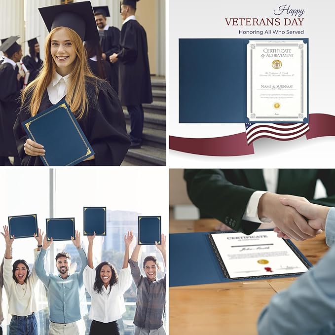 25 Packs Certificate Holders, Navy Blue Certificate Covers, Diploma Holders, Certificate Folders with Gold Foil Border for Letter Size 8.5" x 11" Certificates, Diploma, Documents, Award Cover