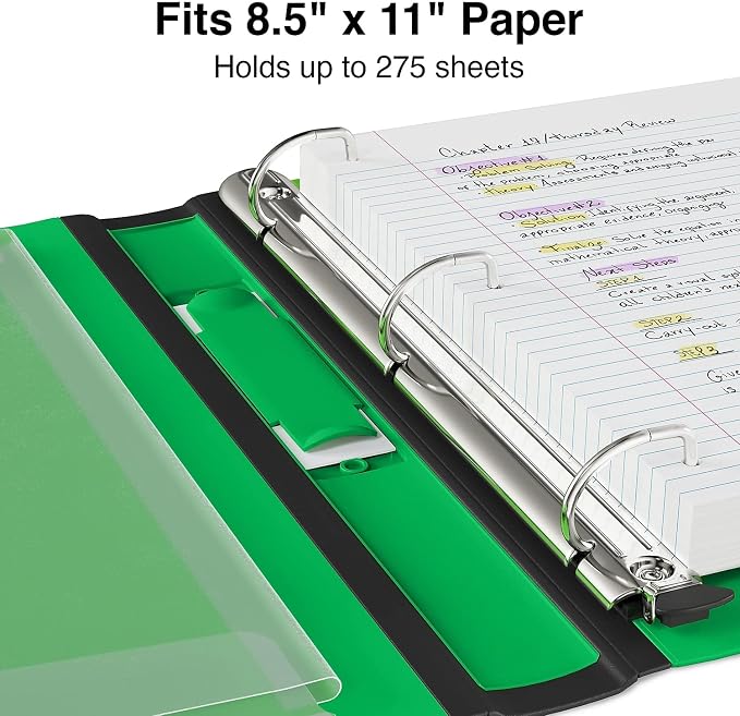 Staples Better Binder, 1" D‑Ring Heavy‑Duty 3‑Ring Binder, Green, Reinforced Spine, 275‑Sheet Capacity, Durable for School, Office & Reports, 3‑Pack