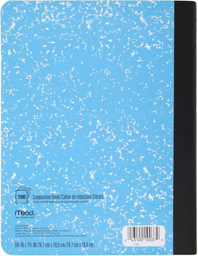 Mead Composition Notebook, Wide Ruled Paper, 7-1/2" x 9-3/4", 100 Sheets per Comp Book, Assorted Colors (950054-ECM) (Pack of 12)