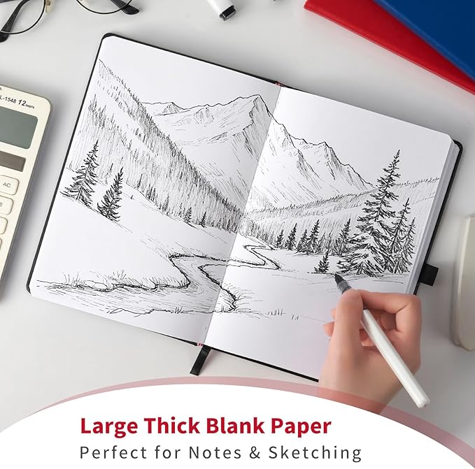 Hardcover Notebooks, A5 Blank Notebook for Writing 160 Pages, 8.2 x 5.5 inch, Classic Blank Notebooks for College/Work/Travel(Black 3 Pack)