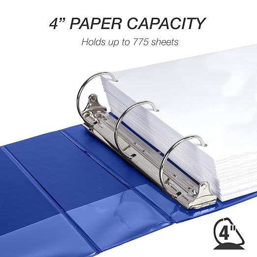 Samsill Durable 4 Inch Binder, Locking D Ring Binder, Customizable Clear View Cover, Dark Blue, Holds 775 Pages