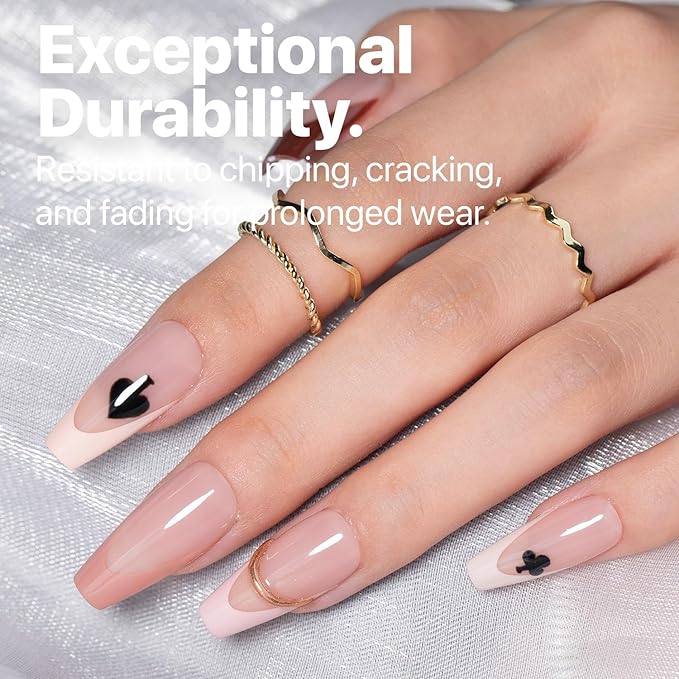 SXC Cosmetics French Tip Press On Nails 150 Pieces in 15 Sizes Ultra Fit with Pre-applied Tip Primer and Base Coat, No Need to File Fake Nails for Nail Art DIY X-Pro Tips (ST120-M Coffin)
