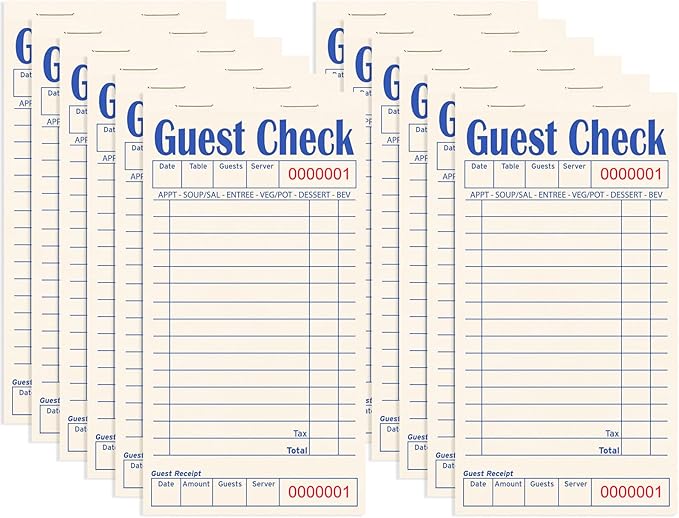 Guest Checks Books for Servers, Server Note Pads, 12 Pack, Natural Color Paper, Waitress Notepad for Restaurants, Waitress Accessories, 600 Sheets, Blue