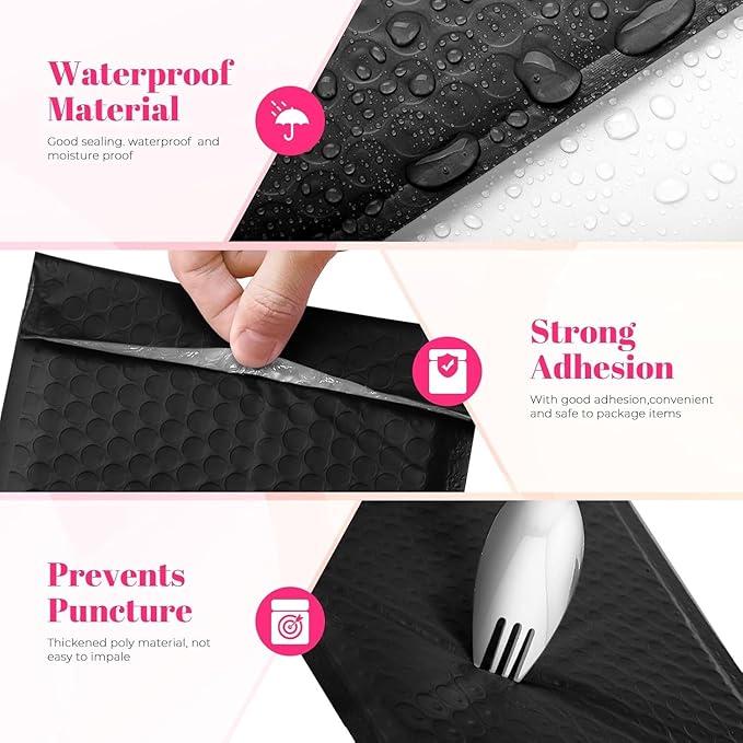 Metronic Bubble Mailer 10x13" Black 250Pack Waterproof Padded Envelopes Self Seal Large Bubble Mailers Cushioning Bubble Envelopes for Shipping,Books,Jewelry Makeup Supplies