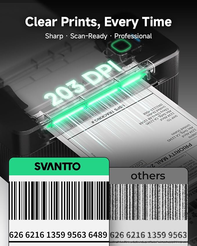 SVANTTO Thermal Label Printer, 4x6 Shipping Label Printer Bluetooth Wireless Label Printer for Small Business Compatible with Etsy, Shopify, USPS, iPhone, Mac, Windows