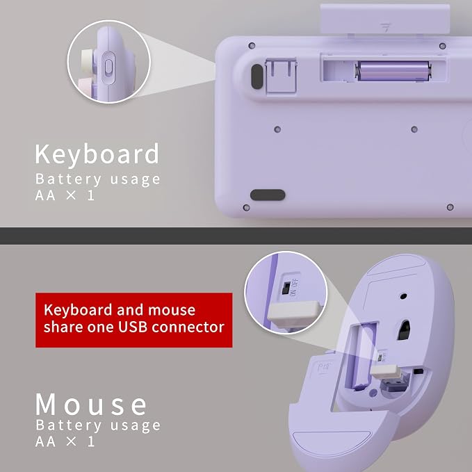 UBOTIE Colorful Wireless Keyboard and Mouse Combo (Purple-Colorful) | Retro Typewriter Floating Full-Sized Keys Computer Keyboard with Optical Mouse, 2.4GHz USB Connection for Windows Mac