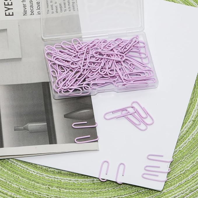 100 Pcs Purple Paper Clips, 1.1 Inch (28mm) Colorful Paperclips | Vinyl Coated, Colored Paper Clips, Rust Proof, for Office, School, DIY, Bookmarks and Document Organization