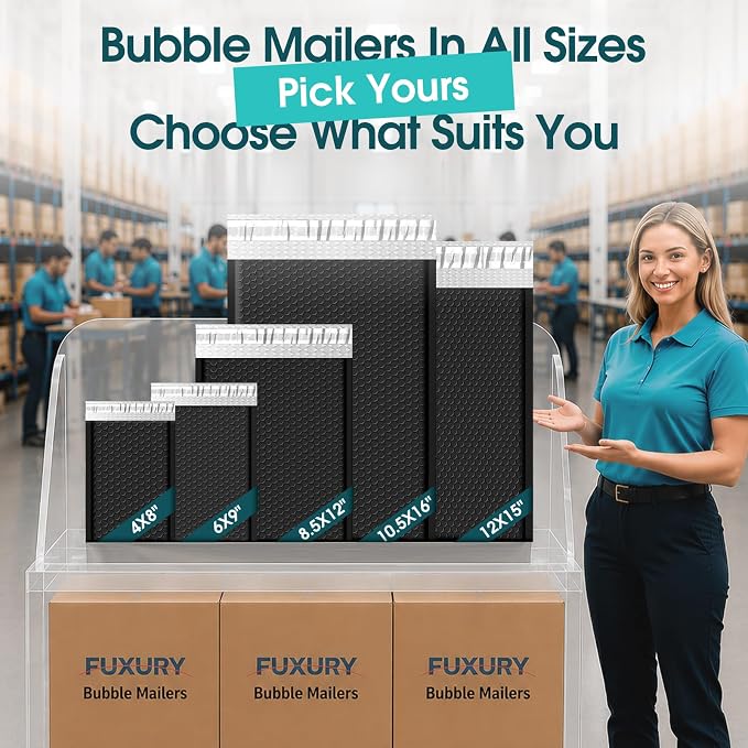 Fuxury Black Bubble Mailers 6x10" Full Pallet of Padded Envelopes 9600 Pack | Usable Size 6x9" Strong Adhesion Padded Mailers Self Seal Bubble Envelopes for Small Business Mailing Small Items Bulk