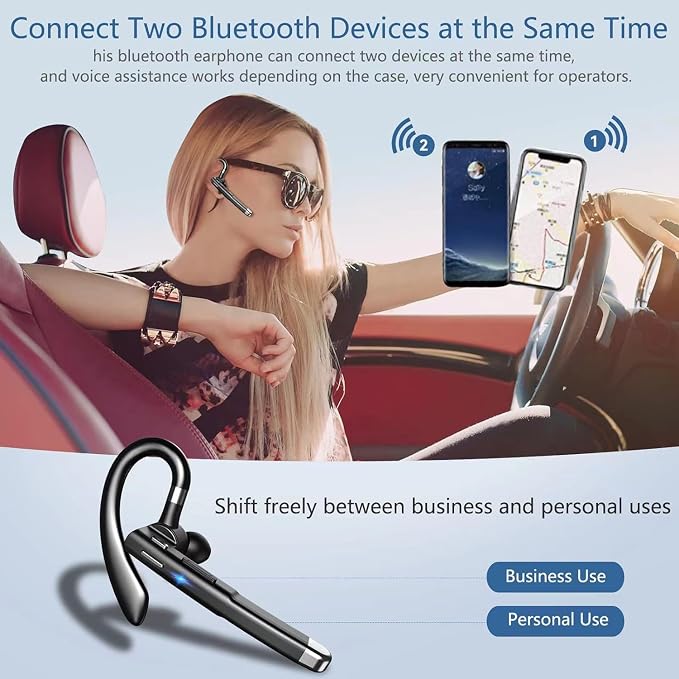 Bluetooth Headset with Microphone, Wireless Bluetooth Earpiece for Work, Trucker Headset with ENC Noise Cancelling Mic, 72H Charging Case, Bluetooth 6.1 Hands Free for Driving Office PC Phone, Black