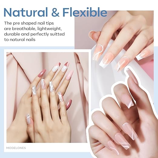modelones X Nail Gel Kit,Square Nail Tips, 9-in-One Glue Prep Dehydrator & Portable Mini U V Light Acrylic Clipper, 500Pcs Medium Square Tips for Extension Kit DIY Salon Home Gift