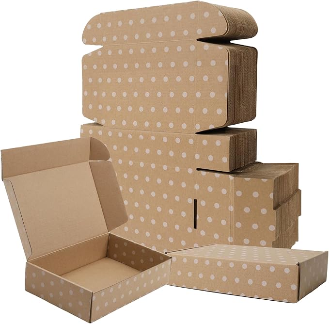 BIOBROWN 9x6x2" Small Shipping Boxes 25 Pack, Kraft Dots Corrugated Cardboard Mailer Boxes Bulk for Packaging Small Business Mailing Gift