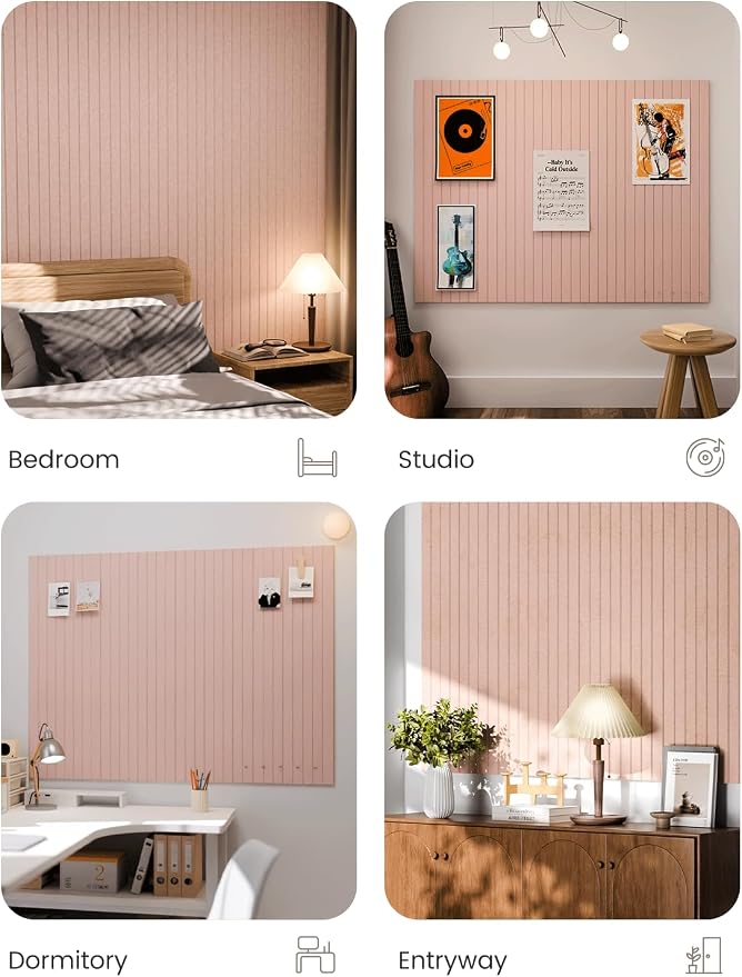 Fluxynara 48" x 36" Large Felt Bulletin Board, Pink | 12 Pack Cork Board Alternative with 60 Safe Adhesive Tabs, Pin Boards for Wall Decor, Home, Office, Classroom,Dorm