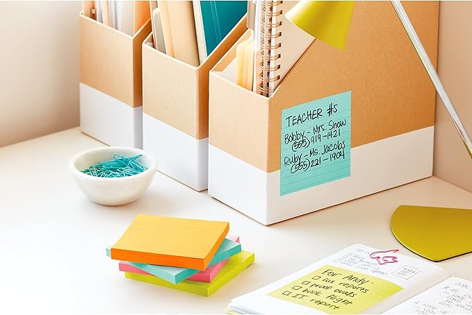 Post-it Super Sticky Notes, 6 Lined Sticky Note Pads, 4 x 4 in., Ideal for Organization in Your Dorm, Home or Office, 2X The Sticking Power, Supernova Neons Collection