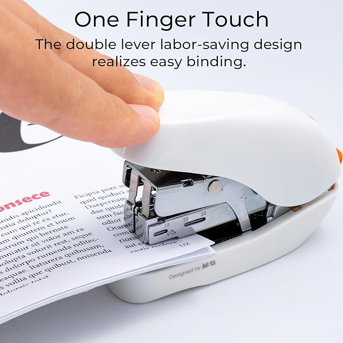 M&G Mini Stapler with Staples, Small White Effortless Stapler Set, 20 Sheet Capacity, One Finger, 1000 Standard Staples, Office staplers for Desk, Easy to Load