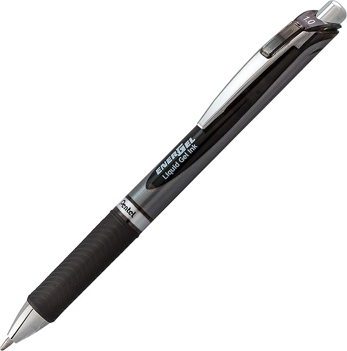 Pentel EnerGel RTX Retractable Liquid Gel Pen, (1.0mm), Bold Line, Metal Tip, Black Ink, Pack of 3 (BL80BP3A)