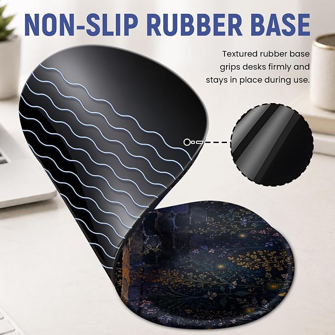 Ergonomic Mouse Pad with Wrist Rest, Gel Wrist Support, Starlit Cat | 10.2 x 7.6 in Mouse Pad with Smooth Fabric Surface and Non-Slip Rubber Base for Office, Home, Study, and Gaming