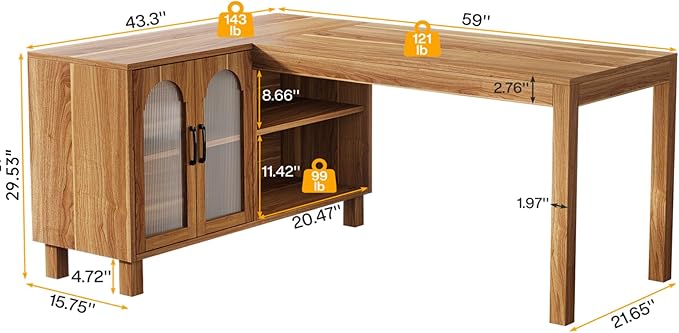Tribesigns L-Shaped Desk with File Cabinet, 59-Inch Executive Office Desk with Storage Shelves, Wooden Study Writing Desk Farmhouse Corner Computer Desk for Home Office, Rustic Brown
