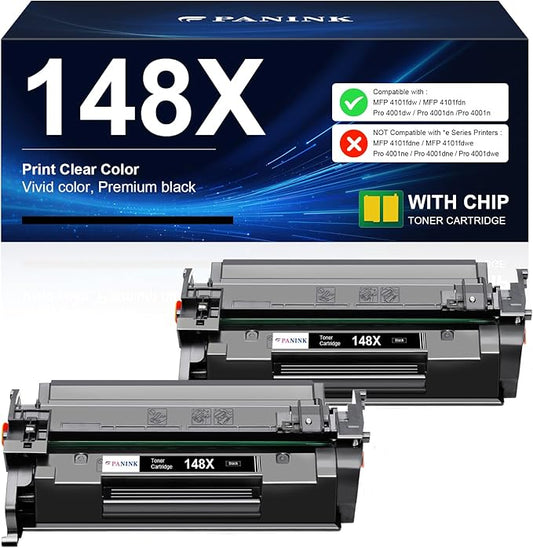 148X Black Toner Cartridge Replacement for HP 148A 148X W1480A W1480X Black Toner Cartridge for HP Pro 4001dw 4001dn 4001n MFP 4101fdw 4101fdn Printer(2 Pack,with Chip)