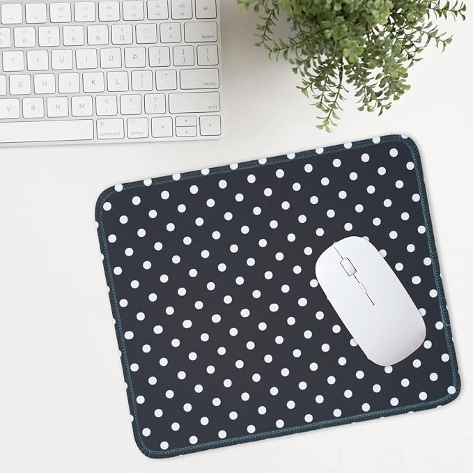 Mouse Pad for Desk with Stitched Edge, Premium Cute Washable Mouse Pads. Computer Mousepad with Non-Slip Rubber Base, Mousepads for Laptop, 9.25x7.75x0.12 inch (Classic Polka Dots)