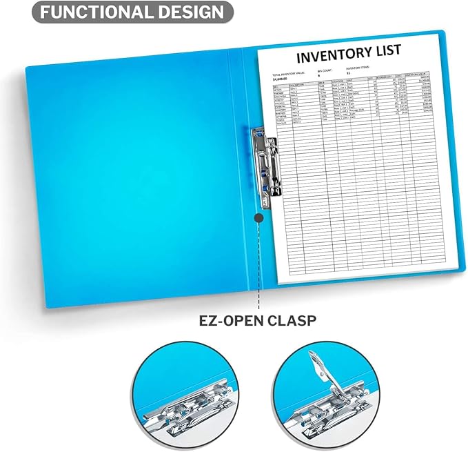 CRANBURY Punchless Clamp Binder (Blue), 8.5x11 Folder with Metal Clip, Ringless Binder Holds 100 Letter Size Pages, Documents, for Home or Office, Transparent Acid-Free Poly