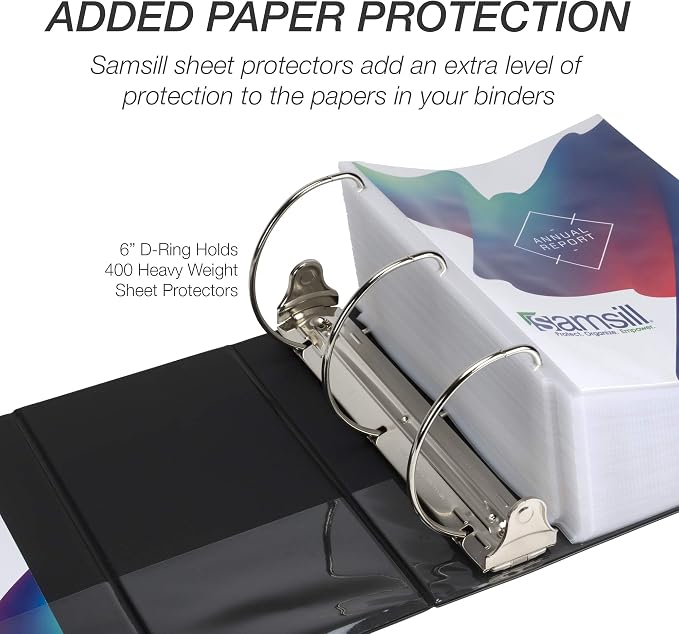 Samsill Durable 6 inch 3 Ring Binder, Made in USA, Locking D Ring 100% Recycled Chipboard, Black, 6 Pack