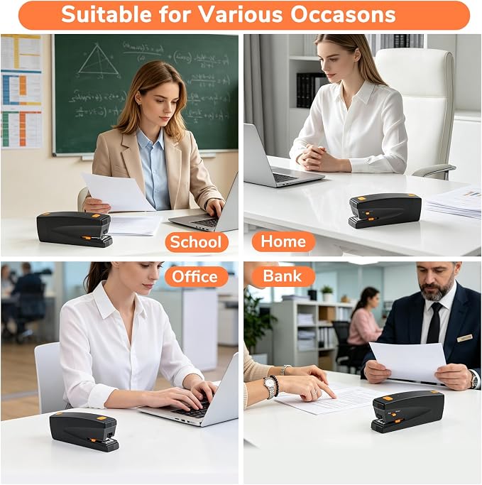 Rechargeable Electric Stapler, 25 Sheet Capacity, Quiet Operation, Jam-Free and Easy Reload, Includes 1000 Staples, Black