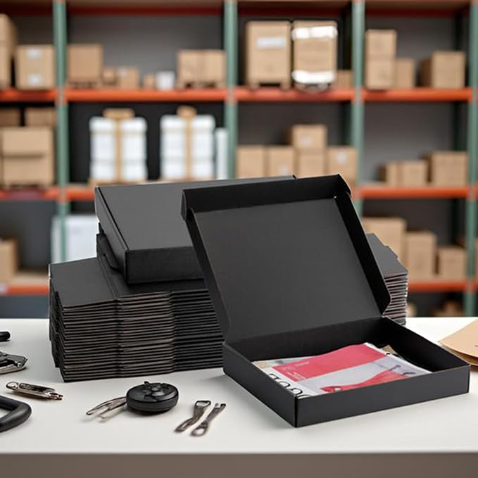 13x10x2 inch Black Shipping Boxes for Small Business- Set of 25 | Sturdy ECT 32 Corrugated Cardboard Mailer Boxes, Easy Assemble for Packaging, Mailing, Gift