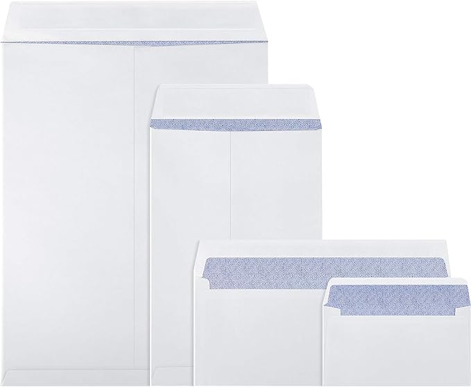 Zonon 4 Sizes Seal Flap Self Stick Envelopes with Strong Peel, Businesses Envelopes Designed for Secure Mailing, 200 Pieces, 10 x 13 Inch, 6 x 9 Inch, 4-1/8 x 9-1/2 Inch, 3-5/8 x 6-1/2 Inch