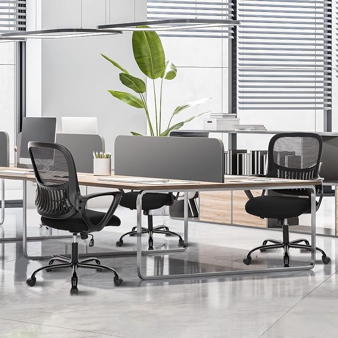 DUMOS Office Chair, Ergonomic Mesh Home Desk Chair, Lumbar Support | Ergonomic Mid Back, Height Adjustable Fixed Armrest, Rocking Mode 360 Swivel Meeting Room, Black