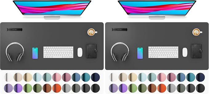 Aothia Leather Desk Pad Protector, Mouse Pad, Office Desk Mat, Non-Slip PU Leather Desk Blotter, Laptop Desk Pad, Waterproof Desk Writing Pad for Office and Home (Gray,36" x 17") (Pack of 2)
