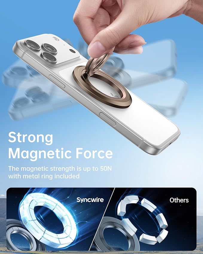 SYNCWIRE Magnetic Phone Ring Holder, for MagSafe Phone Grip Stand Kickstand | 360° Rotation, Double-Sided Magnet, Cell Phone Grip Finger Holder, for iPhone 17 16 15 14 13 12 Pro Max, MagSafe Accessories