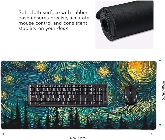 XXL Gaming Mouse Pad 35.4 x 15.7 Inch, Large Desk Mousepad | Mousepad with Starry Sky Design, Non-Slip Rubber Base, Water-Resistant Surface and Stitched Edges for Gaming, Office & Home