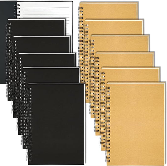 12Pack Spiral Notebook, 5.7x8.3” Small Notebooks for Work 120Page Note Pads | Multipack Blank Kraft A5 College Ruled Notebook Journal Spiral Bound for Writing Lined Notepad for Office School Journaling