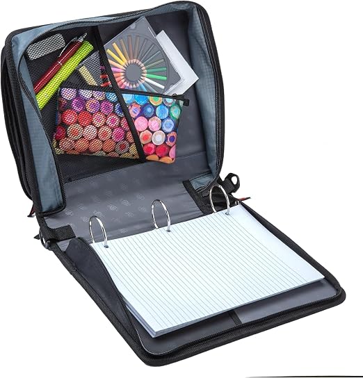 Case-it 2 Inch 3 O-Ring Zipper Binder with Padded Laptop Case Workstation, Shoulder Strap, LT-117, Black